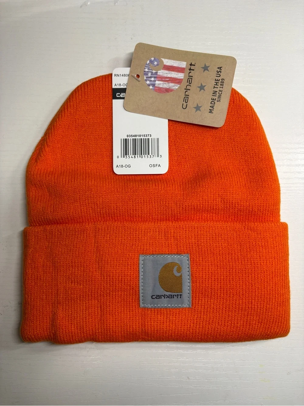 Carhartt Orange Knit Cuffed Beanie with Logo Patch